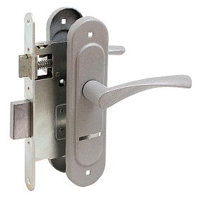 замок Врезной с ручкой на планке ЗВ 9-4,07 ПТИМАШ хром, сувальдный, прямоугольный.ригель, 3 ключа