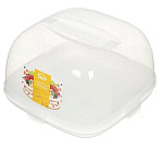 Тортница пластик, 24.5 см, квадр, с крыш, бел, с защелками, Idea, М 1121