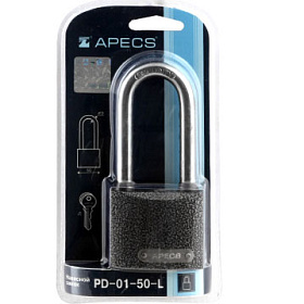 замок Навесной PD 01-50-L APECS, английский, 3 ключа, автомат