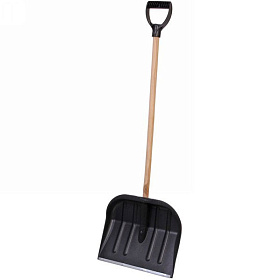 Лопата снеговая 410х360мм Метель №2 с оц. планкой с дер. черенком и V ручкой 