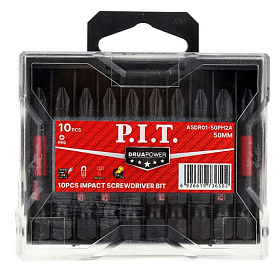 Бита ударная магнитная P.I.T. DRUA PH2x50 мм, IMPACT, торсионная зона, 10 шт, кейс (ASDR01-50PH2A)