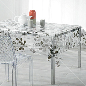 Клеенка столовая 1,4х20м. Сильвано RFM-677Е прозрачная Веточки