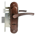 замок Врезной с ручкой на планке ЗВ 9-4,07 ПТИМАШ медь, сувальдный, прямоугольный.ригель, 3 ключа