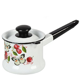 Ковш эмал. 1л. крышка сталь, индукция Черешенка 90204-072/4 белый