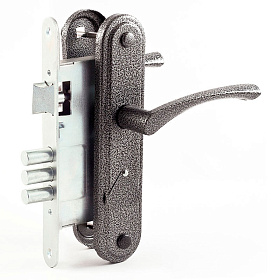 замок Врезной с ручкой на планке ЗВ 9 ОМЕГА серебро, сувальдный, 3 цилиндр.ригеля, 3 ключа