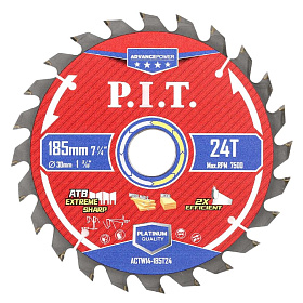 Диск пильный по дереву P.I.T. ADVANCE 185x30x1,4 мм, 24T Carbide, зуб ATB 15° (ACTW14-185T24)							