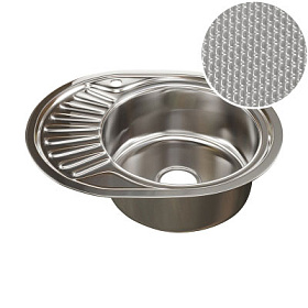 Мойка д/кухни врезная MIXLIN толщ. 0,8 d-45х57 овал правая вып. 3 1/2 (глуб. чаши 18см) с сиф. Декор