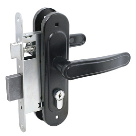 замок Врезной с ручкой на планке ЗВ4-3.03 ПТИМАШ черный, английский, прямоугол.ригель, 4 ключа 