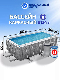 Бассейн каркасный Bestway, 412х201х122 см, Power Steel, 56722BW, ф-насос, лест, 8124 л