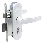 замок Врезной с ручкой на планке ЗВ4-3.03 ПТИМАШ белый, английский, прямоугол.ригель, 4 ключа 