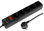 Сетевой фильтр 5х1,8м 2хUSB (1х1А, 1х1А) с з/к 10А черный TANGO