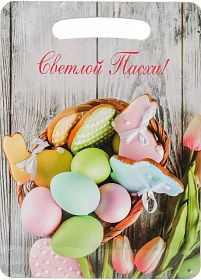 Доска разделочная дерево, 21х29х0.6см, с ручкой, прямоуг, Светлой пасхи, Ф-23