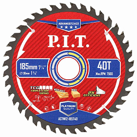 Диск пильный по дереву P.I.T. ADVANCE 185x30x2.0 мм, 40T Carbide, зуб TCG 15° (ACTW12-185T40)							