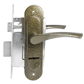 замок Врезной с ручкой на планке ЗВ 9-4,07 ПТИМАШ бронза, сувальдный, прямоугольный.ригель, 3 ключа