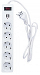 Сетевой фильтр 5х1,8м 2хUSB (1х1А, 1х1А) с з/к 10А белый TANGO