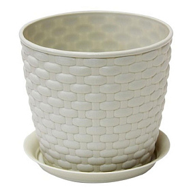 Горшок для цветов 1л Ротанг 12х13,5х13,5см белый с поддоном М3080