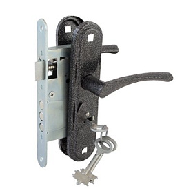 замок Врезной с ручкой на планке ЗВ-4-3 ЗЕНИТ серебро, английский, прямоугол.ригель, 4 ключа