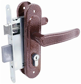 замок Врезной с ручкой на планке ЗВ4-3.03 ПТИМАШ медь, английский, прямоугол.ригель, 4 ключа 