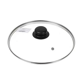 Крышка для посуды стекло, 24см, Daniks, Серый, металл обод, кнопка бакелит, Д4124С