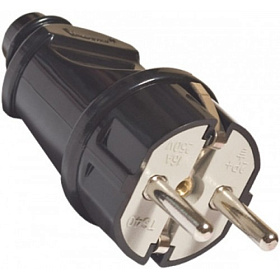 Вилка электрич. черная прямая 16А 250В с/p евро (А1010)