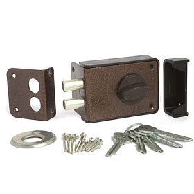 замок Накладной ЗН-1-3-1 ЗЕНИТ медь, английский, без защелки, запирание ключом, 5 ключей