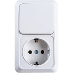 Блок выкл. о/у 1кл.+розетка с/з Олимп бел.(вертикальная)