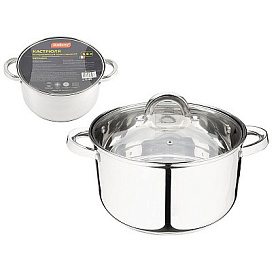 Кастрюля Mediano, объем 5,8 л, диа 24 см, из нерж стали с крышкой, ручки из нерж стали, капсулир дно