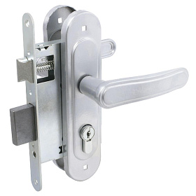 замок Врезной с ручкой на планке ЗВ4-3.03 ПТИМАШ хром, английский, прямоугол.ригель, 4 ключа 