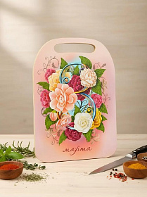 Доска разделочная дерево, 29х21х0.6 см, с ручкой, прямоуг, 8 марта, К-270