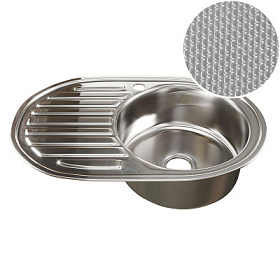 Мойка д/кухни врезная MIXLIN толщ. 0,8 d-50х77 овал правая вып. 3 1/2 (глуб. чаши 18см) с сиф. Декор