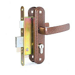 замок Врезной с ручкой на планке ЗВ-4-3.05 ЗЕНИТ медь, английский, прямоугол.ригель, 4 ключа