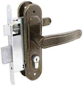 замок Врезной с ручкой на планке ЗВ4-3.03 ПТИМАШ бронза, английский, прямоугол.ригель, 4 ключа 